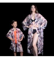 PAREDORA Eflatun Fırça Desenli Anne Kız Kimono Pareo