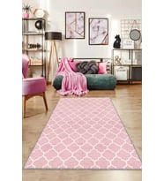 Pembe Fas Desen Kaymaz Taban Makinede Yıkanabilir Halı RV154 - 100 x 160 cm