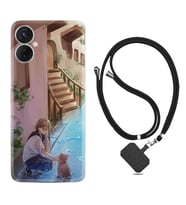 Tecno Spark 9T Kılıf Resimli Boyun Askılı İpli Desenli Silikon Series Cat And Girl 1808