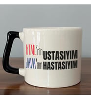 HTML'ni Ustasıyım JAVA'nın Hastasıyım Baskılı Siyah Kulplu D Kupa