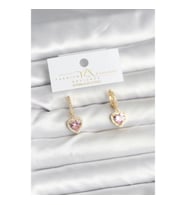 Mey İthalat® Pirinç Gold Pembe Renk Zirkon Taşlı Kalp Model Kadın Küpe