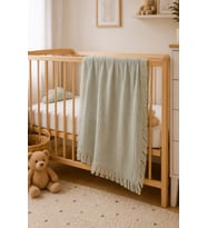 %100 Pamuk Müslin Bebek Battaniyesi Püsküllü Yazlık Bebek Örtüsü 90x110 cm