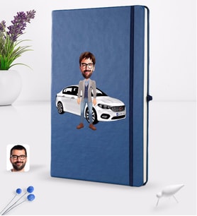 BK Gift Kişiye Özel Plakalı Erkek Fiat Egea Karikatürlü Lacivert Termo Deri Defter 16x24cm Model 1