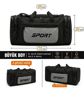 Büyük Boy El Valizi Asker Çantası 70 cm Spor Seyahat Çantası 3 Gözlü Dayanıklı Valiz & Bavul
