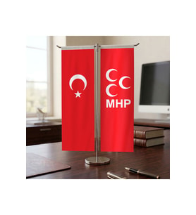 MHP ve Türk Bayrağı Kırlangıç T tipi Masa Bayrak Takımı