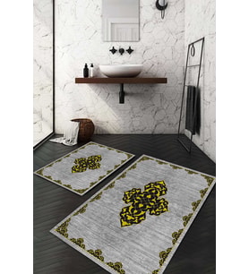 Dijital Baskılı Kaymaz Taban Yıkanabilir 2'li Klozet Takımı Banyo Paspası NDKZ-HT-1254 (Gold)
