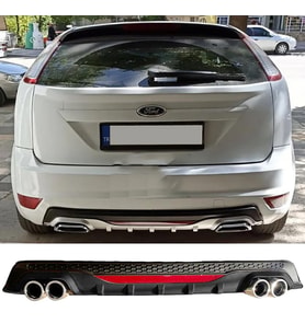 Ford Focus Mk2 HB Siyah Difüzör Difizör Yuvarlak Egzoz Görünüm Reflektörlü