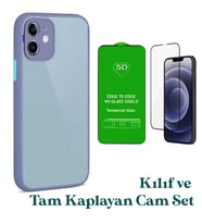 Apple iPhone 12 Uyumlu Montreal Kılıf Ve Tam Kaplayan Cam Set (Lavanta)
