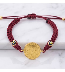 Altın Kaplama 2.5luk Reşatlı Bordo İpli Bileklik BLK-1248 (Gold)