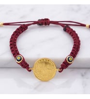 Altın Kaplama 2.5luk Reşatlı Bordo İpli Bileklik BLK-1248 (Gold)