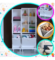 Modilayn Alaçatı İnci 90x160 cm 3 Kapaklı Kirli Çamaşır Dolabı Sepetli Banyo Dolabı