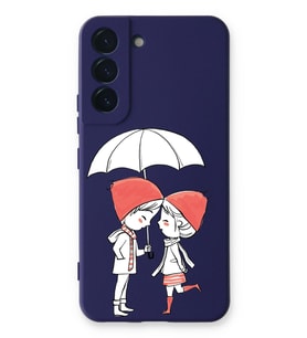 Samsung Galaxy S22 Plus Uyumlu Lansman Kılıf Aşk Tasarımlı İçi Kadife Kapak-Mor (Şeffaf)