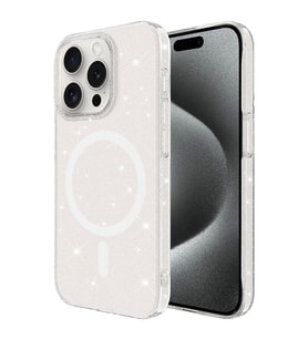 iPhone 15 Pro Max Kılıf Redclick Magsafe Şarj Özellikli Simli Şeffaf Arka Yüzey Erdos Silikon Kapak
