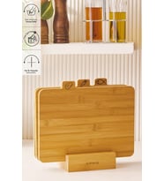 Triple 4 Parça Ayaklı Bambu Kesme Tahtası Seti 28 Cm (Çok Renkli)