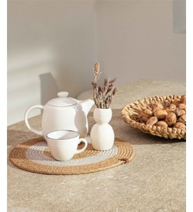 Koza Home Cesta Amerikan Servis El Yapımı Pamuklu Natural Gri Jüt Örme Dekoratif Supla 37x37cm 9026