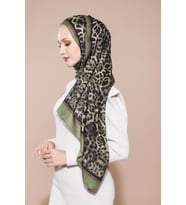 Leopar Desen Pavia Seri Şal Eşarp Askısı ile Birlikte 90X200 cm Yeşil-90X200