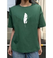 Unisex Tüy  Baskılı T-shirt (Yeşil)