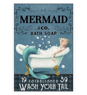 Deniz Kızı Banyo Sabunu Kuyruğunuzu Yıkayın Tablo Ahşap Poster Modern Ve Dekoratif