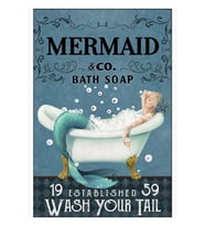 Deniz Kızı Banyo Sabunu Kuyruğunuzu Yıkayın Tablo Ahşap Poster Modern Ve Dekoratif