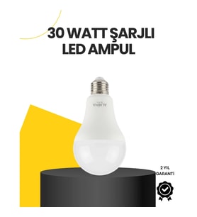 Mey İthalat® Yüksek Işık Güçlü Şarjlı LED Ampul E27 30W Enerji Tasarruflu