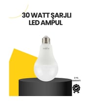 Mey İthalat® Yüksek Işık Güçlü Şarjlı LED Ampul E27 30W Enerji Tasarruflu