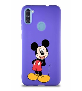 Samsung Galaxy A11 Soft Premier Kapak Mickey Mouse-B Tasarımlı Silikon Kılıf - Mor (Şeffaf)