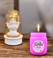 Led Işıklı Tasarım Fanus ve Kokulu Mum Hediye Seti  Arkadaşa Sevgiliye Anneye Hediye (Model 1)