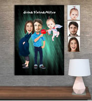 Kişiye Özel Karikatür Baskılı Ahşap Tablo Aile 30x40 -12