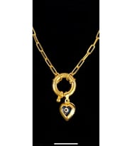 Kalp Nazarlı Kalın Zincirli Tasarım Kolye 925 Ayar (Gold)