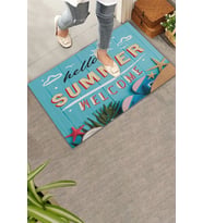 Valerine Life Hello Summer Merhaba Yaz Mavi Renkli Welcome Hoş Geldiniz Kapı Önü Paspası 45x70cm (Açık Mavi)