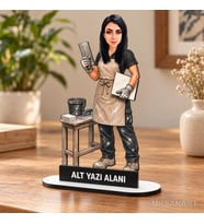 Kişiye Özel Kadın Sıva Ustası Karikatürlü 18 cm MDF Masaüstü Biblo - Kadın Sıva Ustası Hediyesi Yeni İş ve Meslek Hediyesi