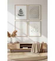 Zen Denge Dekoratif 4’lü Ahşap Çerçeveli Tablo Seti - Lotus Temalı Duvar Dekoru