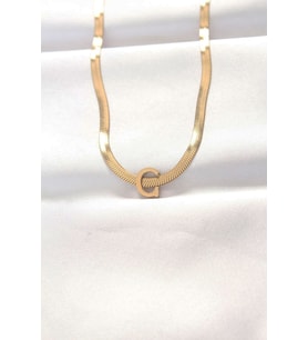 316L Çelik C Harfli Gold Renk İtalyan Zincirli Kolye 5886 - HEP-1754-9484