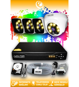 ELITCAM 4 Kameralı Kare 1 İç Kamera Set 1 TB HDD Full HD Renkli Gece Görüşlü Güvenlik Kamerası Sistemi