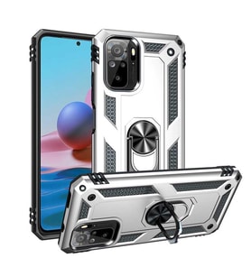 Xiaomi Redmi Note 10 Kılıf Metal Solid Yüzüklü Standlı Military Ring SRS (Gümüş)