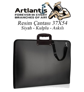 Resim Çantası Fermuarlı Kulplu 37x54 cm 1 Adet Teknik Resim Dosya Çantası 35x50 cm Askılı Proje Çantası Okul Sınıf (Siyah)