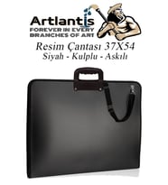 Resim Çantası Fermuarlı Kulplu 37x54 cm 1 Adet Teknik Resim Dosya Çantası 35x50 cm Askılı Proje Çantası Okul Sınıf (Siyah)