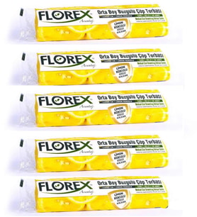 Florex 40 Litre Büzgülü Limon Kokulu Sarı Çöp Torbası Poşeti / 55 x 60 Cm. - 10 Adetlik 5 Rulo