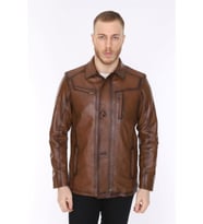 Hakiki Deri Kahverengi Blouse Gömlek Yaka Erkek Deri Ceket