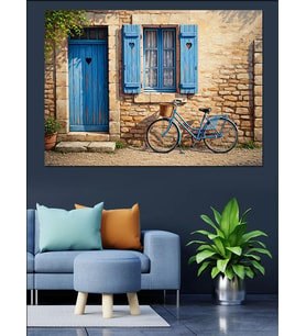 Bisiklet Mavi Pencere Manzarası Dekoratif Kanvas - Mdf Ahşap Tablo