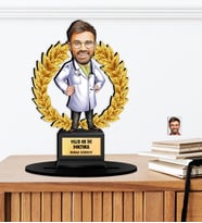 Kişiye Özel Karikatürlü Yılın Doktoru Ahşap Oscar - Masaüstü Biblo