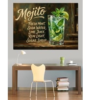 Mojito Kokteyl Ve Taze Nane Dekoratif Kanvas - Mdf Ahşap Tablo