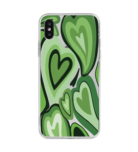 Iphone X / Xs Uyumlu Yeşil Kalp Desenli Şeffaf Telefon Kılıfı