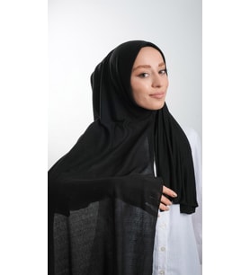 Siyah Pratik Hazır Geçmeli Tesettür Şal Örme Kumaş Sade 2118_01