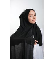 Siyah Pratik Hazır Geçmeli Tesettür Şal Örme Kumaş Sade 2118_01