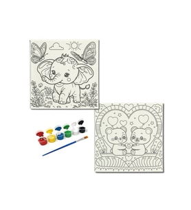 Okul Etkinliği-2'li Tuval Boyama Seti. 20x20 Cm Uv Baskı 6 Akrilik Boya 1 Fırça-model-203