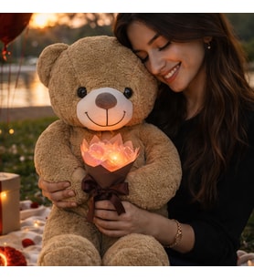 PELUŞ AYILI LEDLİ MİNİ KELEBEK BUKETLİ SET