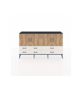 Arges Konsol 6 Raflı 6 Çekmeceli 4 Kapaklı 176x30x99 Antrasit-Çam/Aytaşı