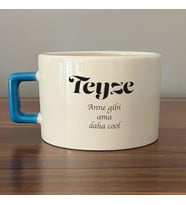 Teyze Baskılı Mavi Kulplu C Fincan