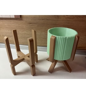3D Baskı Ayaklı Çizgili Saksı - Bej Standlı Dekoratif Saksı - Mint
